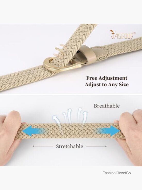 Woven Elastic Braided Stretch Belts with Gold Buckle - 2 Pack main image 5